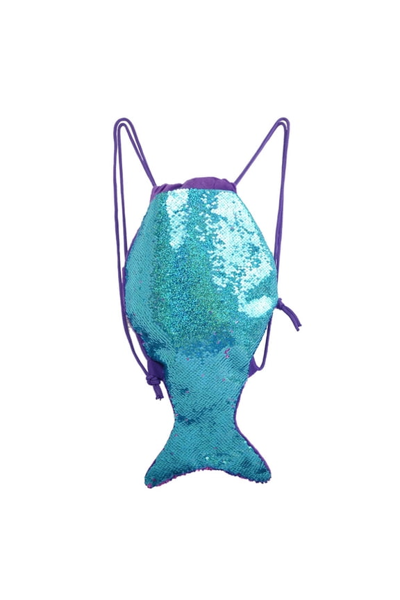 Multi Sequin Mermaid Tail Drawstring Backpack with Large Capacity Storage Pouches