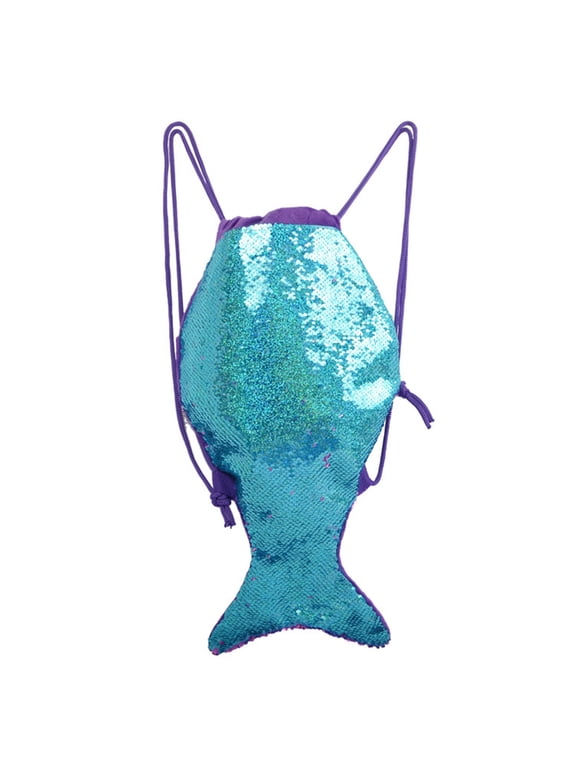 Large Capacity Mermaid Tail Drawstring Backpack with Multi Sequin Design and Spacious Storage Pouches