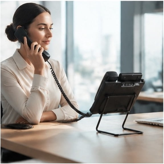 CATIEBYE Desk Telephone Stand for Office Workstation, Metal Black Riser