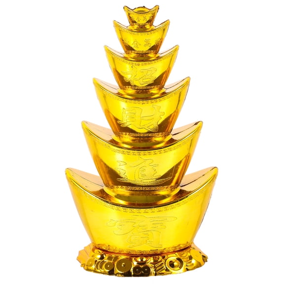 CATIEBYE Golden Ingot Figurine Decoration for Home Office Desk, Lucky Wealth Feng Shui Desktop Ornament