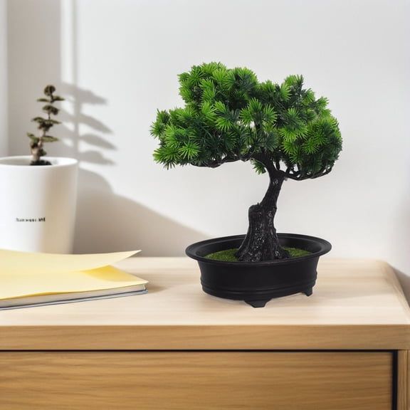 CATIEBYE Potted Artificial Tree Japanese Juniper Style Green Plastic Indoor Decoration 1Set