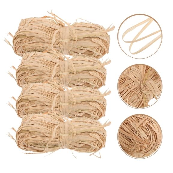 CATIEBYE Natural Raffia Ribbon Twine 4 Bundles Khaki Color for Wrapping, Crafting, Projects and Decorations