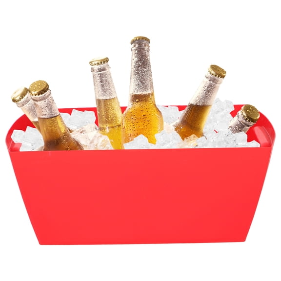 CATIEBYE Red Square Plastic Ice Bucket with Handles Versatile Beer Bucket for Party Drinks Storage