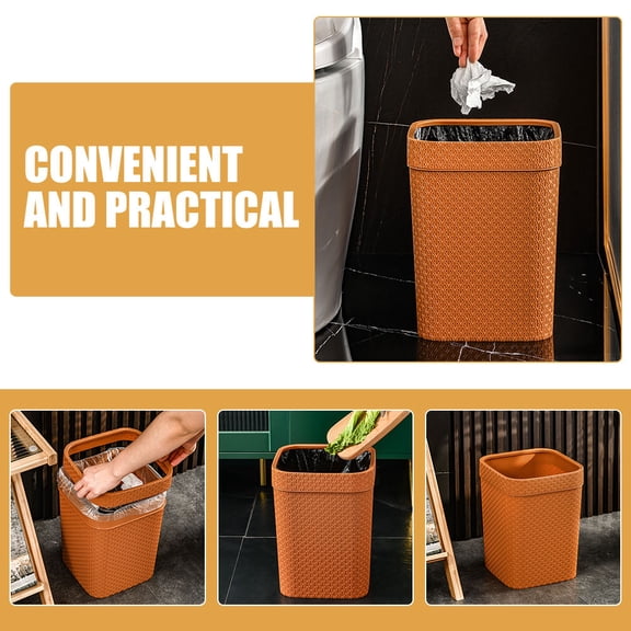 CATIEBYE Office Trash Can with Imitation Rattan Design, Orange Lidless Waste Bin Featuring Pressure for Easy Use