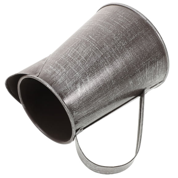 CATIEBYE Rustic Plated Silver Iron Flower Pot Pitcher Style with Handle for Decorative Flower Arrangement