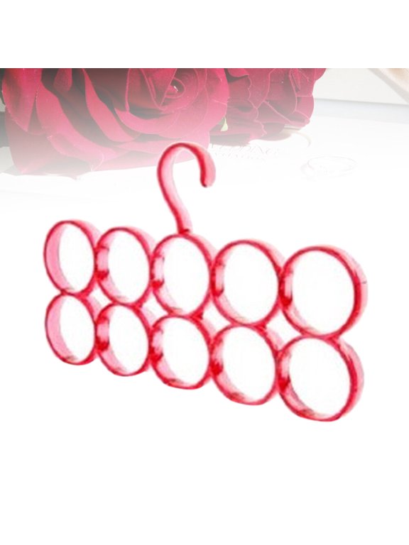 Scarf Display Slots Holder with 10 Rings Circle Shape Coat Hanger in Red
