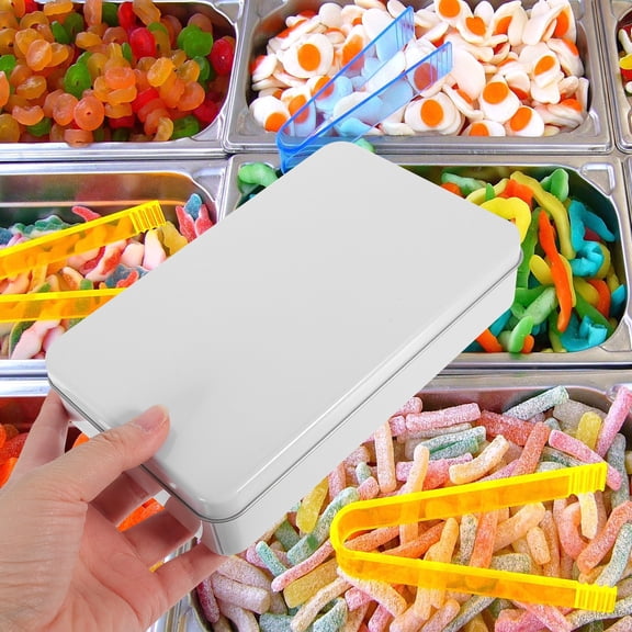 CATIEBYE White Rectangular Metal Biscuit Tin Container for Cookie Storage and Packaging, 1-