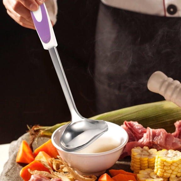 CATIEBYE Stainless Steel Sauce Ladle with Pouring Spout Purple Comfortable Kitchen Accessory