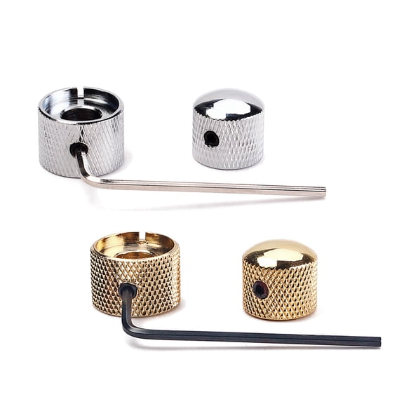 CATIEBYE Strong Metal Shell Plated Silver Bass Control Knobs Compatible with Dual Concentric Pot Shafts
