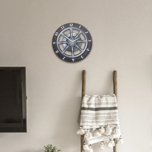 CATIEBYE Stylish 3D Tire Rim Clock in Black Acrylic Material Perfect for Home Wall Decorating
