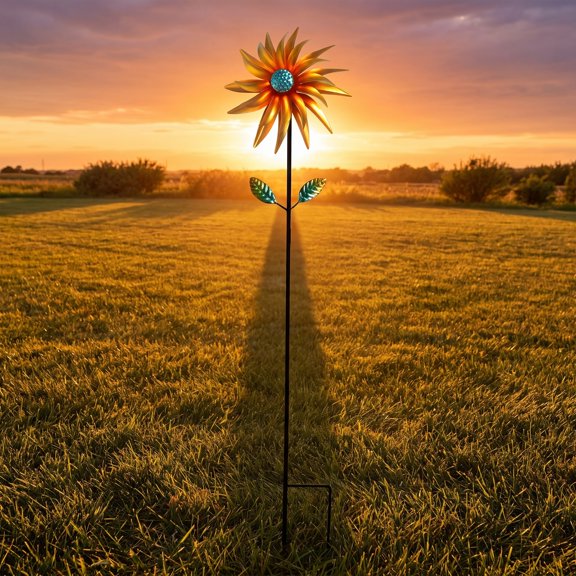 CATIEBYE Sunflower Metal Windmill for Lawn Patio, Spinning Garden Stake