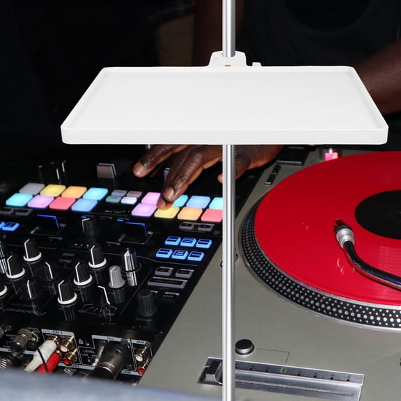 CATIEBYE White Adjustable Clamp- Microphone Stand Tray with Stable Sound Card Holder for Live Streaming and Recording