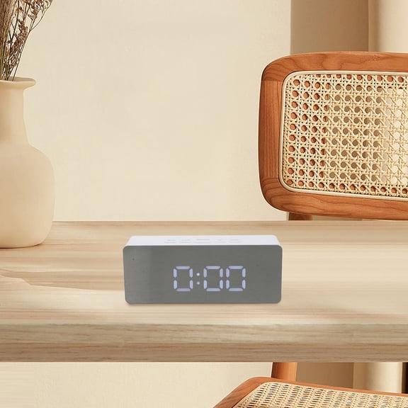 CATIEBYE White ABS Digital Alarm Clock for Home with Mirror Screen LED Display