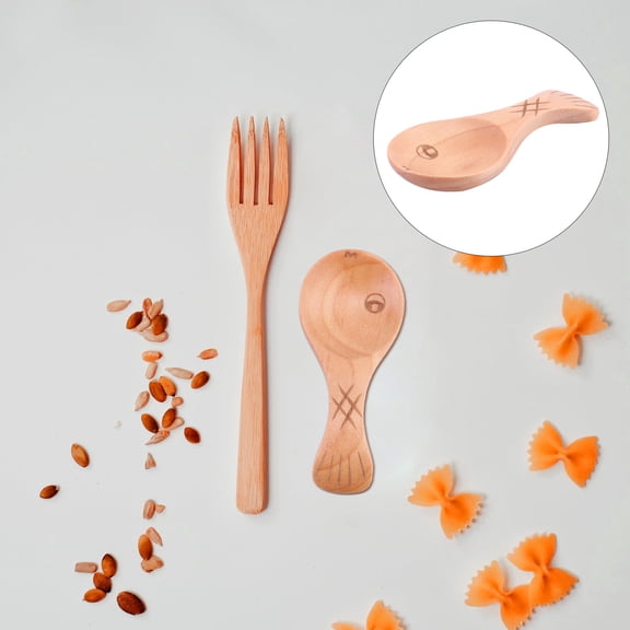 CATIEBYE 6Pcs Condiment Wooden Spoons Fish Shape for Home Kitchen and Hotel Use Beige
