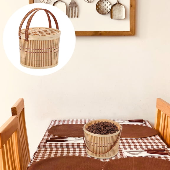 CATIEBYE Woven Basket 1Pack Coffee 20X20X12CM Bamboo Portable Egg Holder