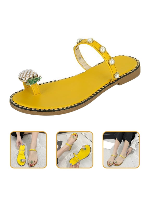 Women's Yellow Pineapple Slippers with Soft PU Lining and Anti- Rubber Sole for Indoor and Outdoor Use