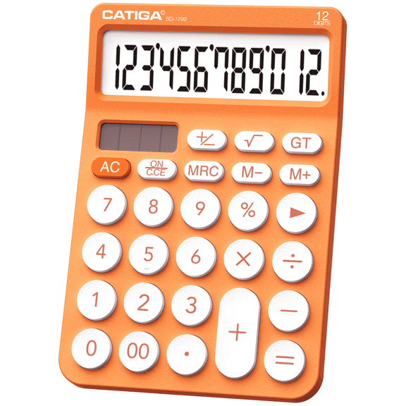 CATIGA 12 Digit Desktop Calculator with Large LCD Display, Round Design Big Button, Dual Power, Standard Function for Office, Home, School, SD-1292