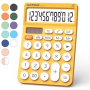 CATIGA 12 Digit Desktop Calculator with Large LCD Display, 4 Funtions Calculator, Round Design Big Button, Solar and Battery Dual Power, Standard Function for O