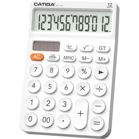 CATIGA 12 Digit Desktop Calculator with Large LCD Display, Round Design Big Button, Dual Power, Standard Function for Office, Home, School, SD-1292