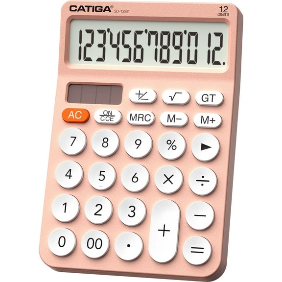CATIGA 12 Digit Desktop Calculator with Large LCD Display, Round Design Big Button, Dual Power, Standard Function for Office, Home, School, SD-1292