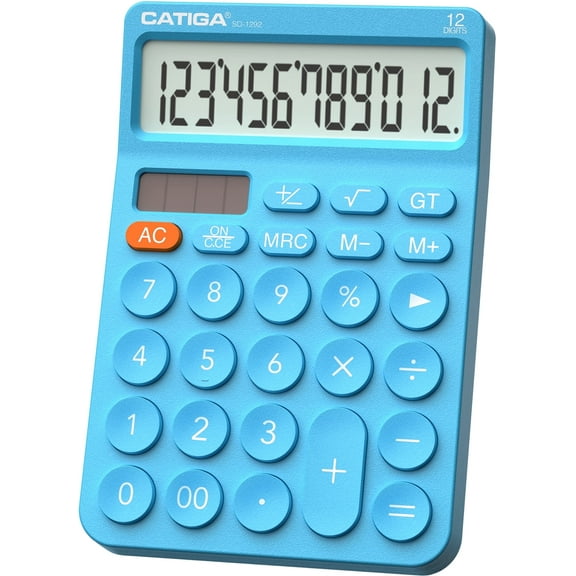 CATIGA 12 Digit Desktop Calculator with Large LCD Display, Round Design Big Button, Dual Power, Standard Function for Office, Home, School, SD-1292