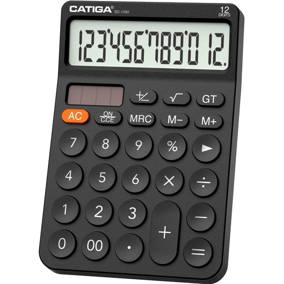 CATIGA 12 Digit Desktop Calculator with Large LCD Display, Round Design Big Button, Dual Power, Standard Function for Office, Home, School, SD-1292