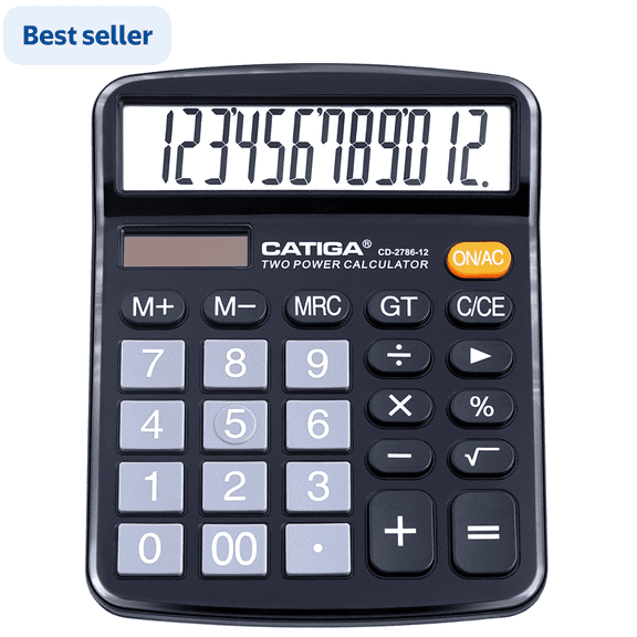CATIGA 12 Digits Desktop Calculator with Large LCD Display and Sensitive Button, Dual Solar Power and Battery, Standard Function for Office, Home, School, CD-2786