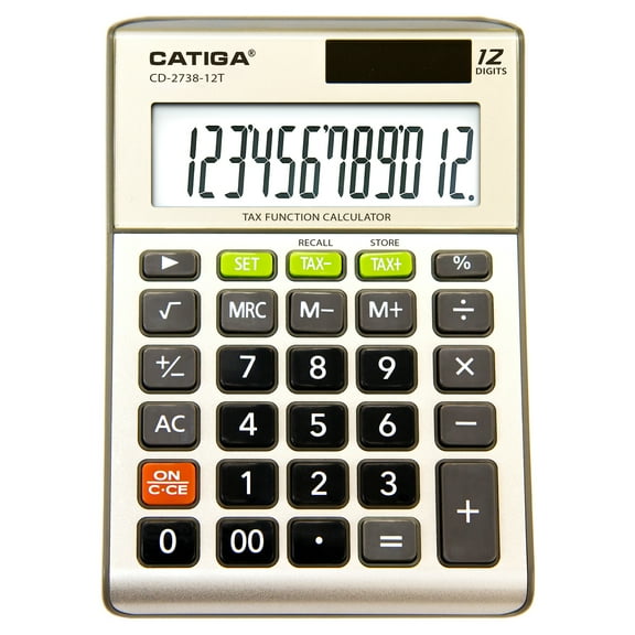 CATIGA CD-2738-12-Digit Business Calculator - Dual-Power - Tax Calculator (Gold)