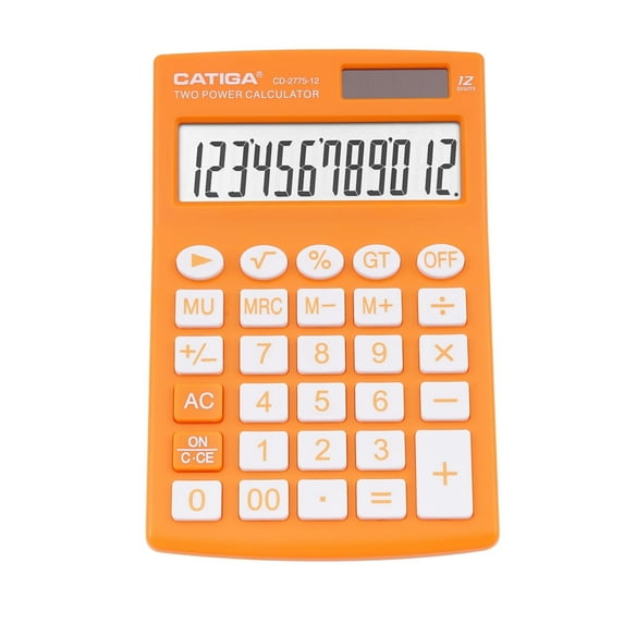 CATIGA CD-2775 Handheld Calculator Clear 12 Digit LCD Display Screen School Office (Orange)