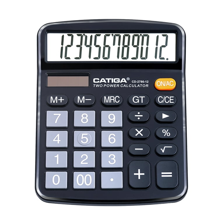 CATIGA CD-2786 Metal Desktop Calculator 12 Digit w/ Extra Large Display  Standard Function (Black) 