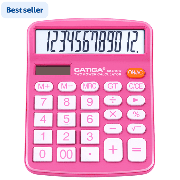 CATIGA CD-2786 Metal Desktop Calculator 12 Digit w/ Extra Large Display Standard Function (Pink)