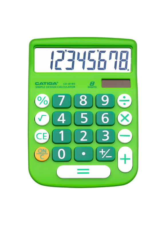 CATIGA CD-8185 Calculator Large LCD & Buttons 8 Digit Dual Power Home Office School (Green)