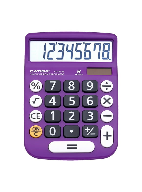 CATIGA CD-8185 Calculator Large LCD & Buttons 8 Digit Dual Power Home Office School (Purple)