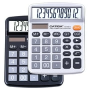 CATIGA Desktop Calculator (2 Pack) 12 Digit with Large LCD Display and Sensitive Button, Standard Function for Office, Home, School, CD-2786 (Black/Silver)