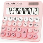 CATIGA Mechanical Switch Calculator with Dual Power, 12-Digit Aesthetic and Cute Desktop Calculator with Big Button, for Home, School and Office Use, SD-1299 (Blush Pink)