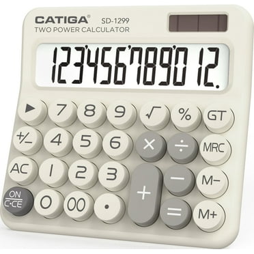 CATIGA Mechanical Switch Calculator with Dual Power, 12-Digit Aesthetic and Cute Desktop Calculator with Big Button, for Home, School and Office Use, SD-1299 (Beige)