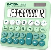 CATIGA Mechanical Switch Calculator with Dual Power, 12-Digit Aesthetic and Cute Desktop Calculator with Big Button, for Home, School and Office Use, SD-1299 (Mint Green)