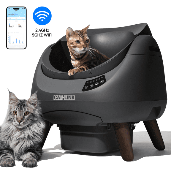 CATLINK Open Self Cleaning Litter Box for Multiple Cats, 5GHz Automatic Litter Box Health Monitor, Large XL Kitty Size, Odor Control, Indoor, with Litter Bags