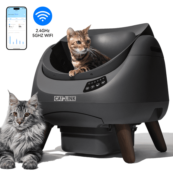 CATLINK Open Self Cleaning Litter Box for Multiple Cats, 5GHz Automatic Litter Box Health Monitor, Large XL Kitty Size, Odor Control, Indoor, with Litter Bags