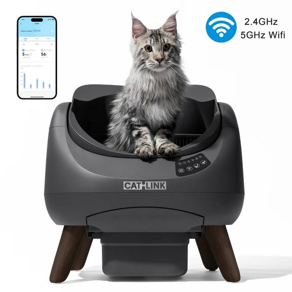 CATLINK Open Self Cleaning Litter Box for Multiple Cats, 5GHz Automatic Litter Box Health Monitor, Large XL Kitty Size, Odor Control, Indoor, with Litter Bags