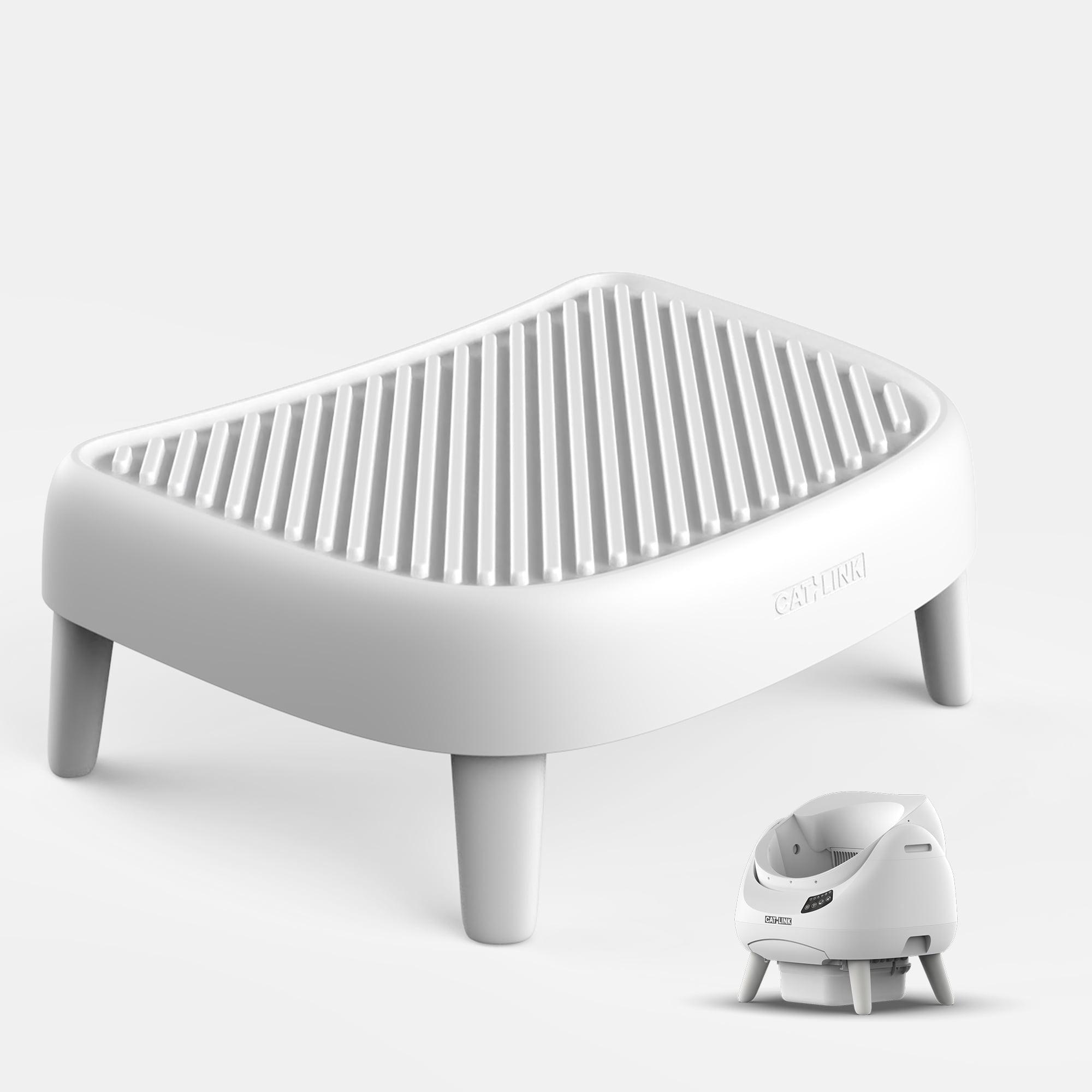 CATLINK Pet Ramp for Open Top Automatic Cat Litter Box, Suitable for Senior, Kitten, Obese Cats, Easy Access Step with Litter Trapping Design, White
