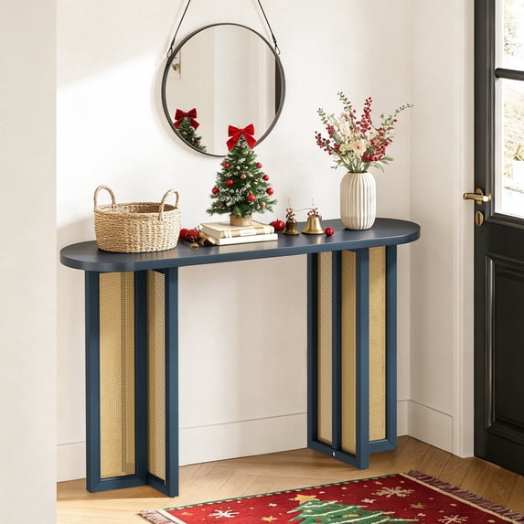 CATLK 47.8" Long Console Table - Farmhouse Wood Entryway Table Behind Couch, Narrow Accent Table for Entryway & Living Room, Navy