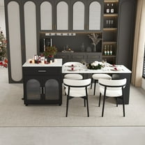 CATLK 80" Expandable Kitchen Island with Dining Table and Power Outlet, Large Mobile Kitchen Storage Islands Cart with Cabinet & 2 Drawers for Kitchen, Dining Room, Black