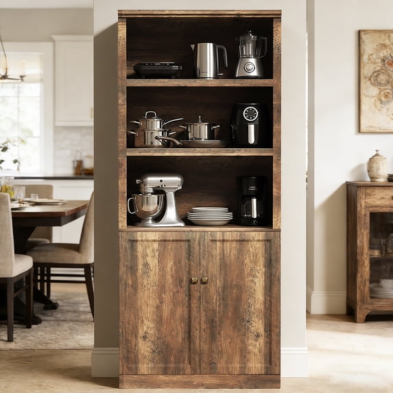 CATLK 81.5" Tall Kitchen Pantry Cabinet with Countertop, Fluted Hutch with 3 Open Shelves & USB Port, Storage Cupboard for Dining Room, Living Room