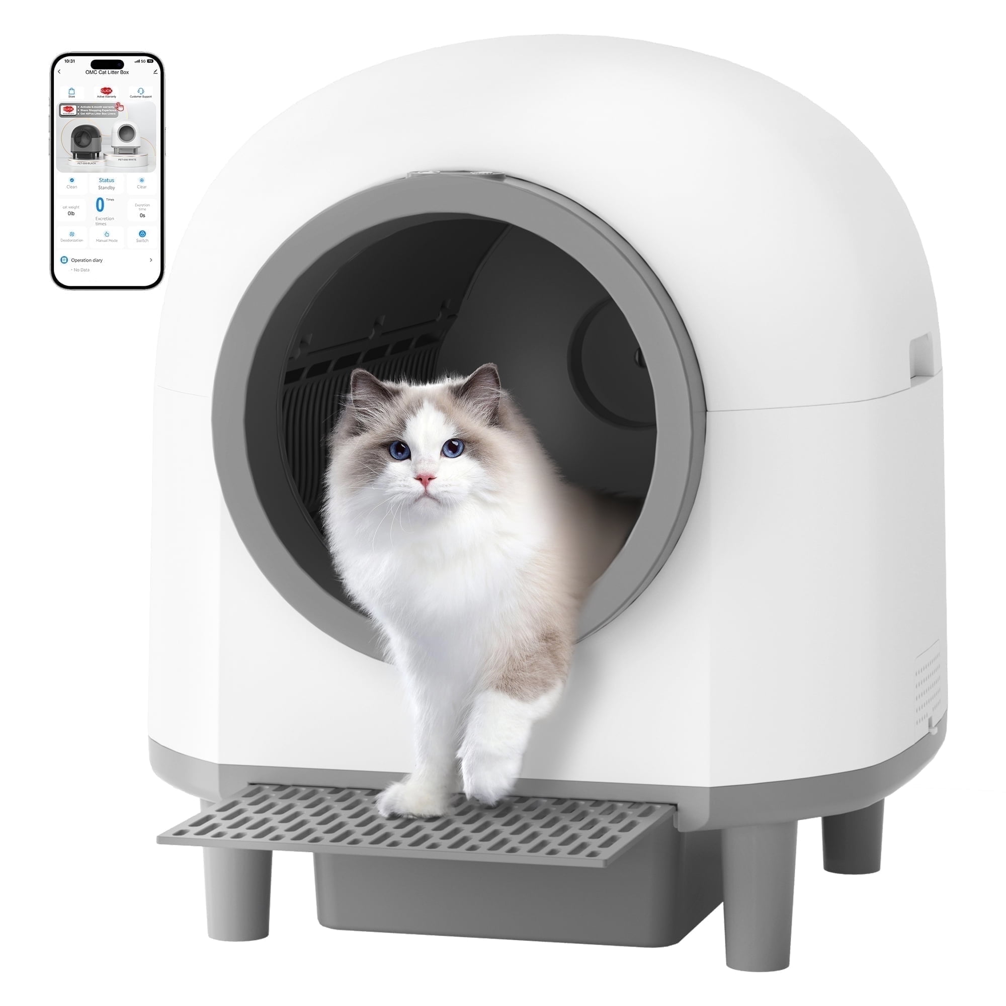 CATLK Automatic Self-Cleaning Cat Litter Box, 100L Cat Litter Box for Multiple Cats, Safety Sensor, WiFi APP Control, White