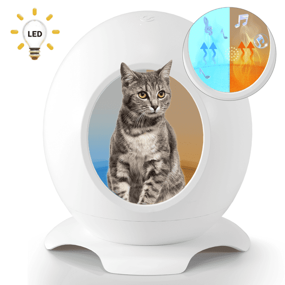 CATLK Heated Cat House, Versatile Heated Cat Bed Indoor for All Seasons, Cat Bed with Heating Pad, Thermostat Switch Control Smart Cat Nest Bed, Waterproof Kitty Shelter with Light, 20In, White