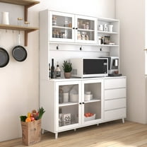 CATLK Kitchen Storage Hutch 63" Wide - Freestanding Cabinet with 4 Doors, 4 Drawers & Microwave Shelf for Dining Room, White
