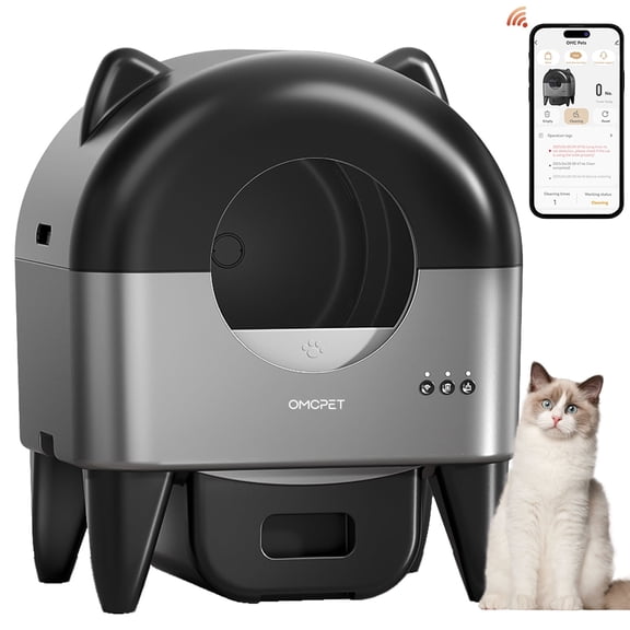 CATLK Self Cleaning Litter Box, Cat Ears Automatic Litter Box, Odor Control Robot, APP Real Time Monitor, 95L Cat Litter Boxs for Multiple Cats, Safety Sensors, with 1 Trash Bag