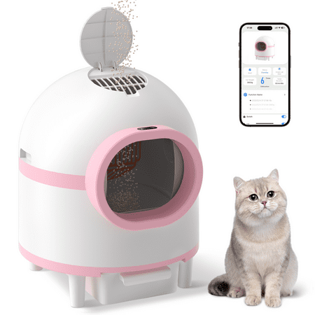 CATLK Self Cleaning Cat Litter Box for Multiple Cats, Smart Automatic Cat Litter Box with Wifi APP Control, 120L Large Capacity with Odor Removal Air Duct,Pink