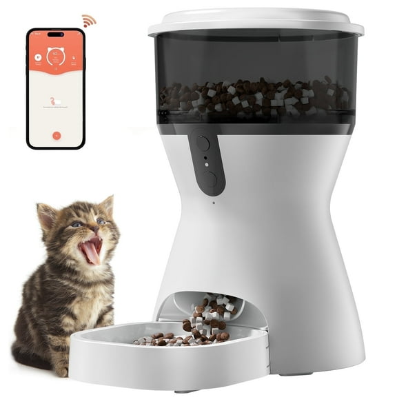 CATLK Automatic Cat Feeders, 4L Timed Cat Dry Food Dispenser, Dual Power Supply, Voice Recording, Anti-Clog Design, 2.4G Wi-Fi Programmable Cat Food Dispenser for Cats and Small Dogs